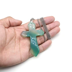 Natural Semi Precious Stones Agate Cross Pendant Religious Belief Necklace Jewelry Accessories Religious Gifts for Men Women