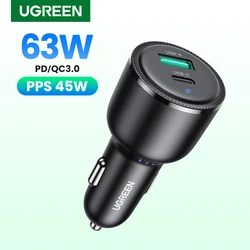 신제품 UGREEN 63W 차량용 충전기 PD QC 3.0 PPS 45W USB c형 아이폰 14 13 삼성 샤오미 휴대폰 충전기, USB c타입 고속 충전