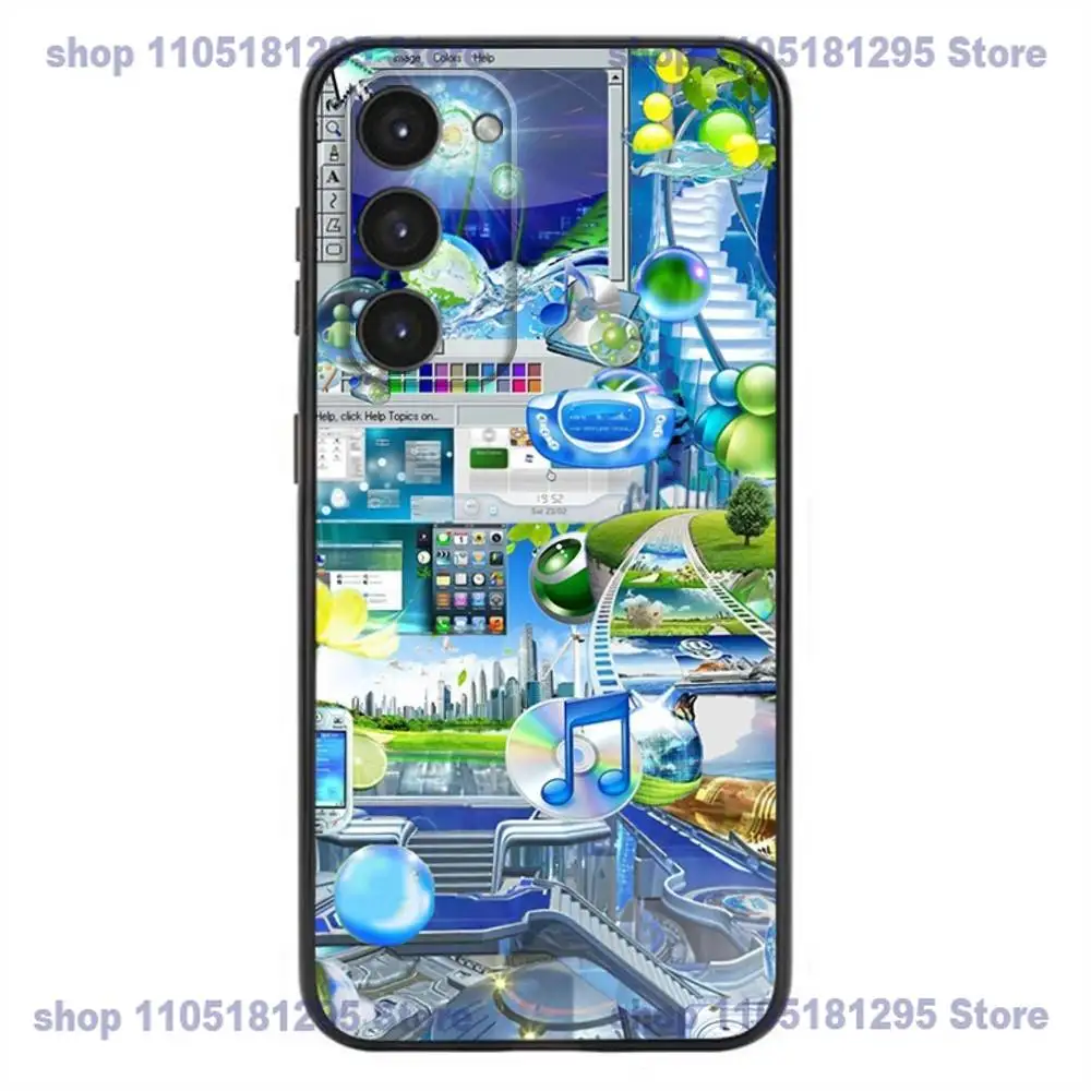 Funda de teléfono Frutiger Aero para Samsung Galaxy A32,21s,22,31,52,53,72,73, Note20,8,9,10 funda negra de silicona suave