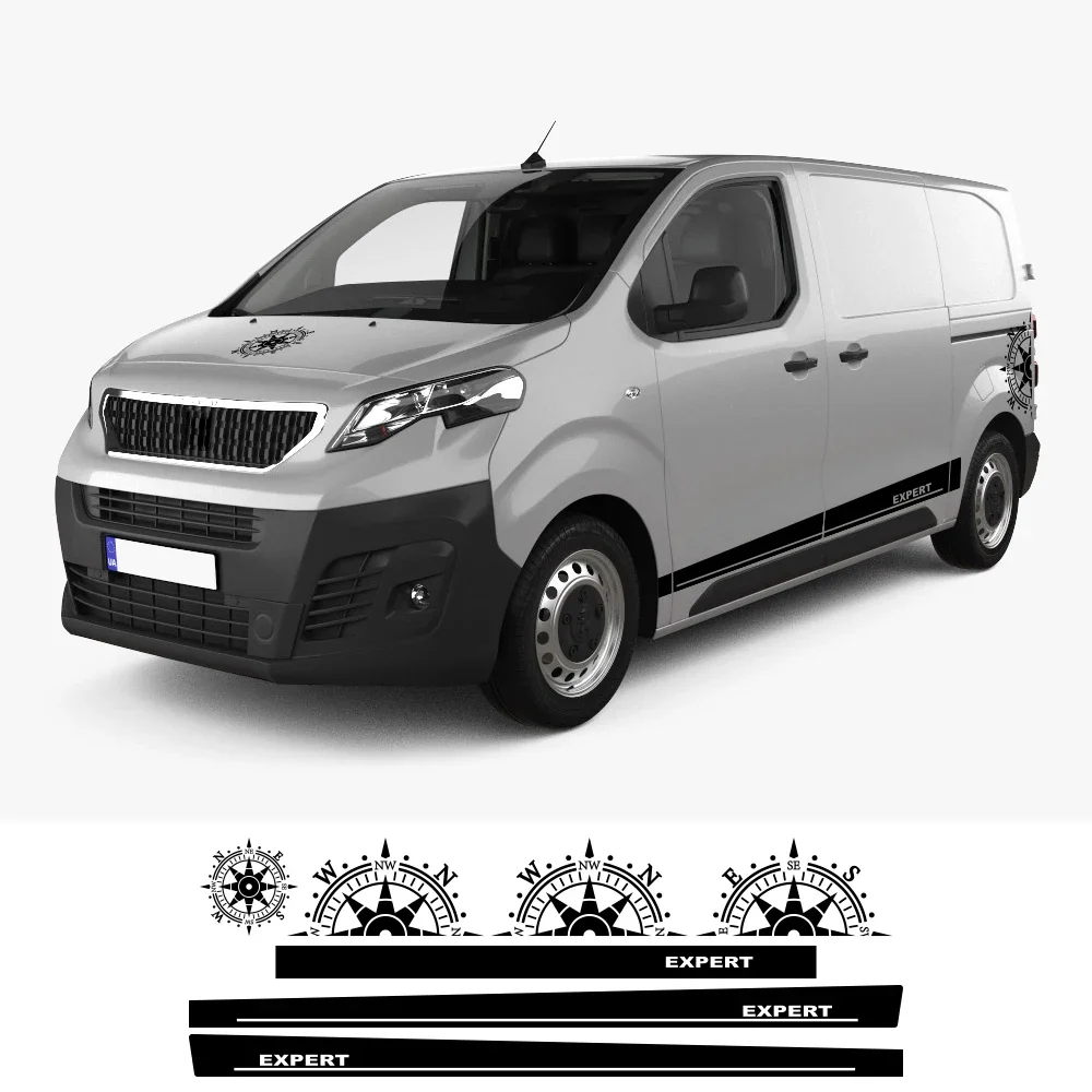 Car Door Side Stickers For Peugeot Expert Sport Camper Van Bonnet Graphics Compass Style Decor Decals Auto Tuning Accessories