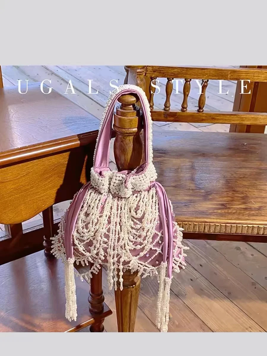 Luxury Beads Beading Hobo Bag Women\'s Handbag Fashion Pearl Tassel Handmade Evening Bag Wedding Party Clutch Purse Shoulder Bag