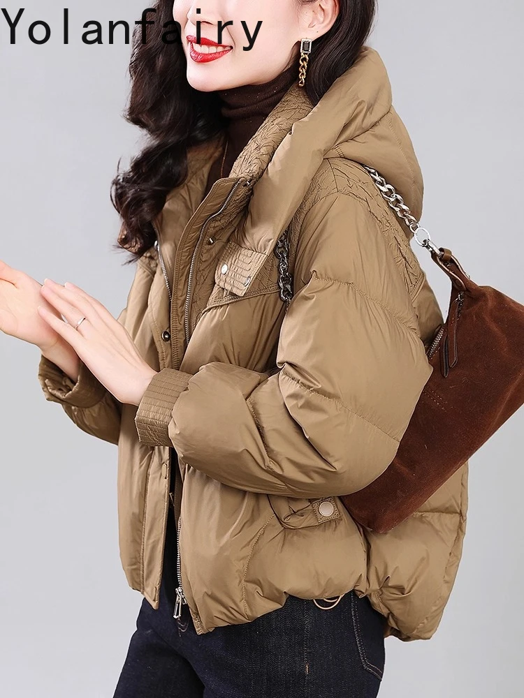 YOLANFAIRY 90% White Duck Down Coats for Woman Winter 2025 Hood High-end Short Puffer Jacket Women' s Clothes Chaqueta De Mujer
