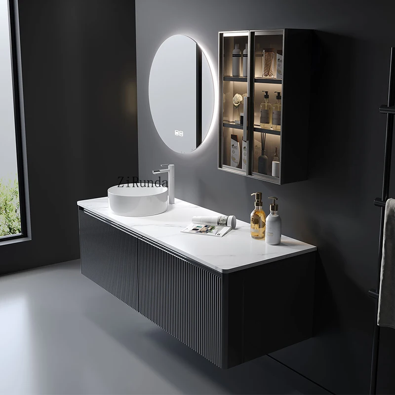 Armário de vaso sanitário de mármore flutuante vaidade moderna cinza montada na parede do banheiro