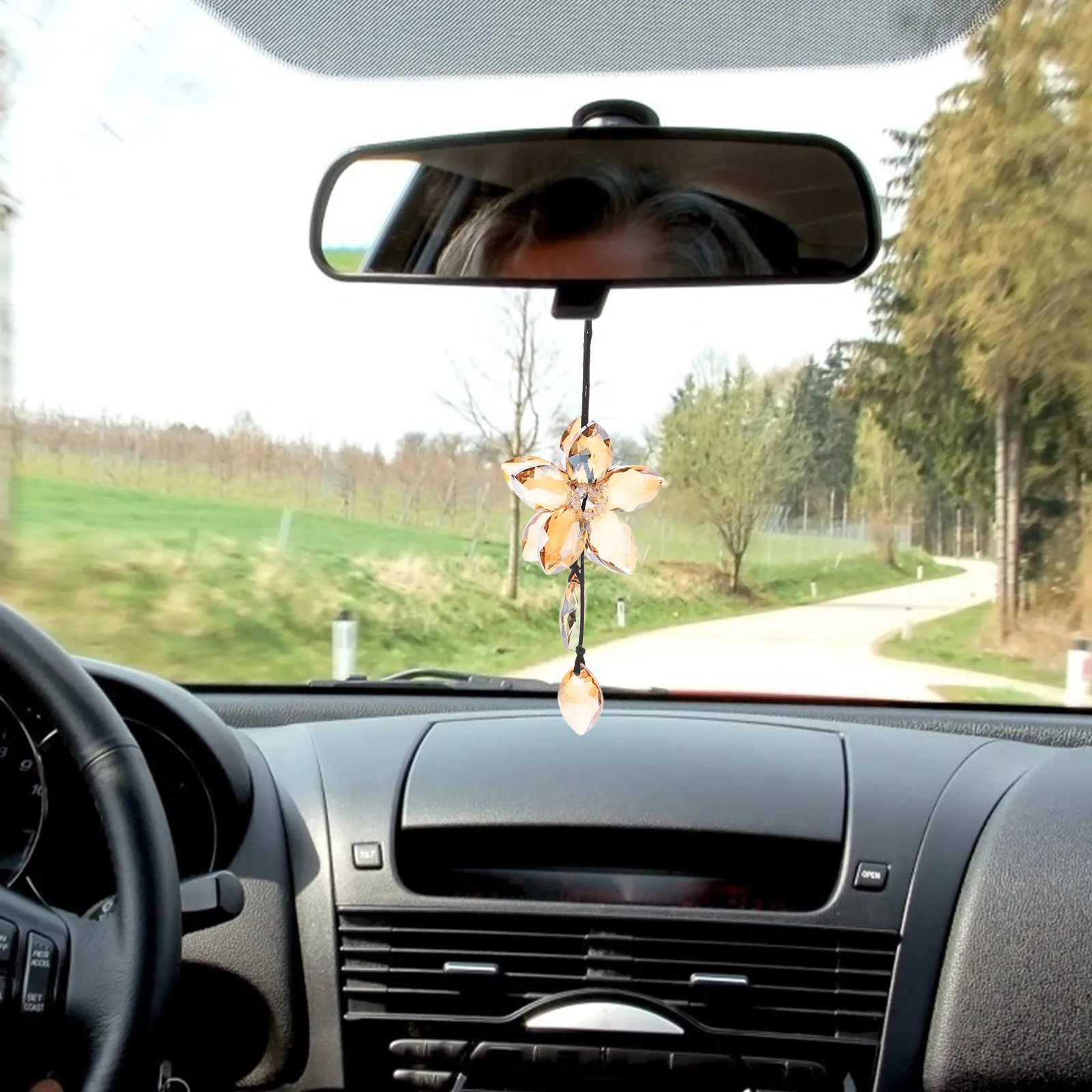 

Rearview Mirror Crystal Pendant Transparent Rhinestone Heart Style Car Hanging Decor Artifical Crystal Lightweight Wedding