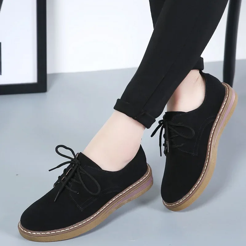 Genuine Leather Flat Shoes Women Luxury Oxford Shoes Spring Ladies Sneakers Loafers Casual ShoeMoccasin Plus Size Autumn Boat