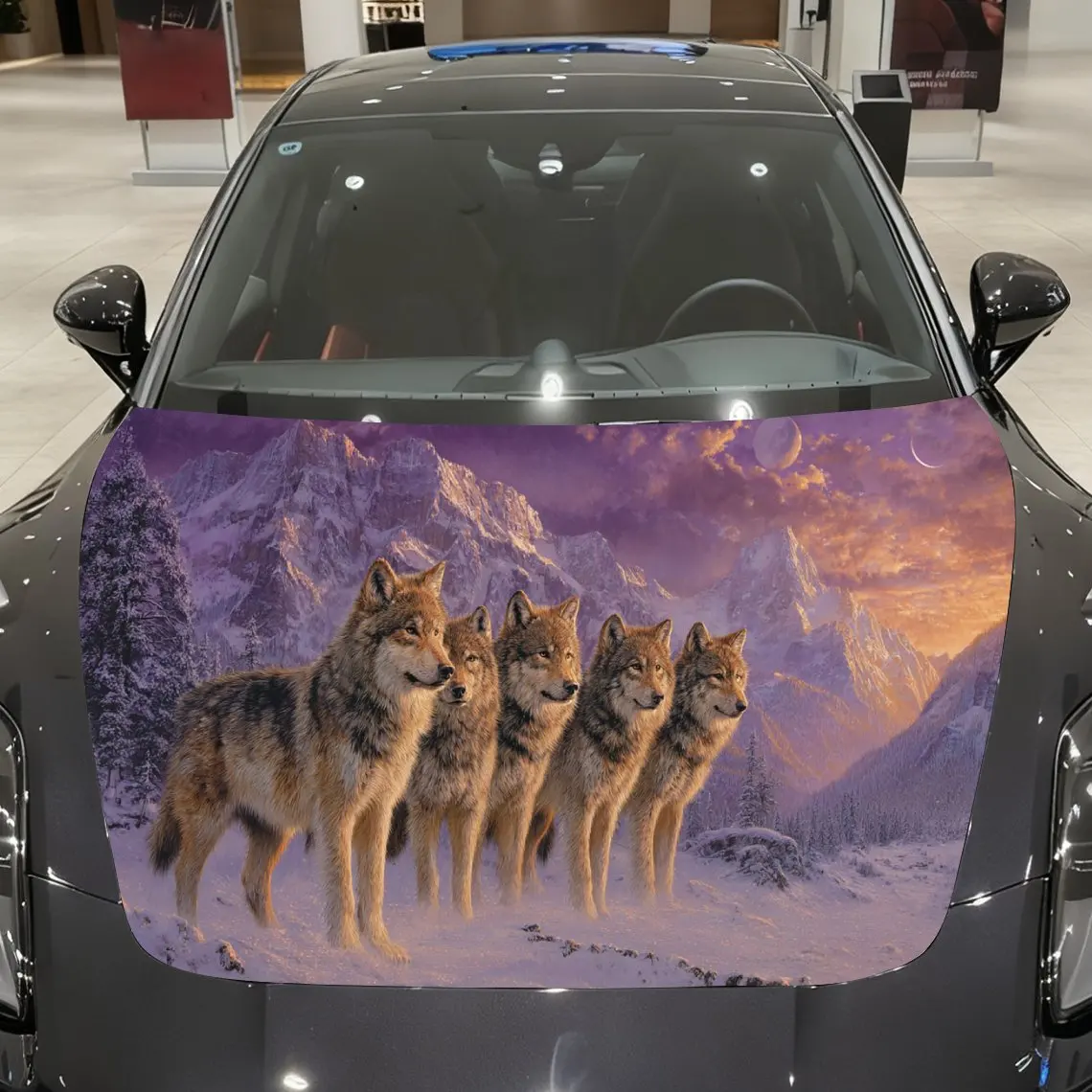 

Spectacular Snowfield Wolf Pack Pattern car hood stickers, waterproof self-adhesive, scratch resistant, easy to stick, durable c