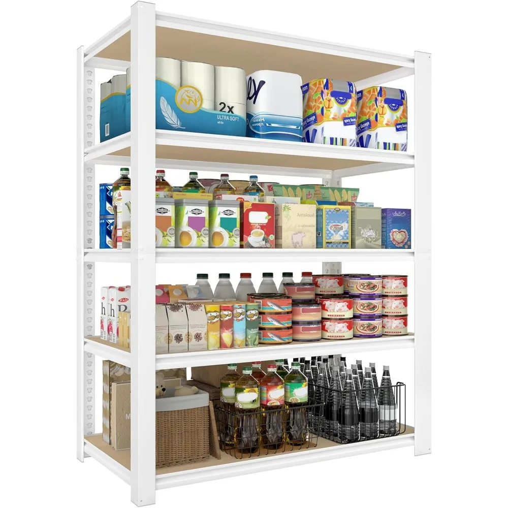 

28" W x 12" D x 59" H Closet Storage Shelves - 5 Tier White Metal Connector Shelving, Adjustable Heavy Duty Garage Shelves
