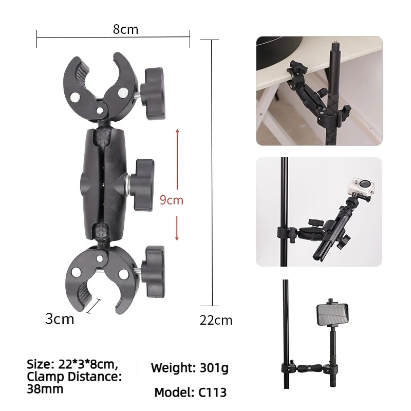 U-Shaped Double Head Clamp Motorcycle Crab Clamp Bracket Sport Camera Mount Outdoor Cycling Selfie Stick Holder