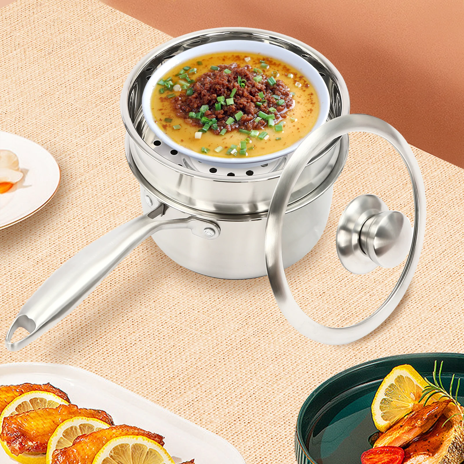 

Stainless Steel Saucepan with Steamer, Sauce Pan for Cooking with Handle, Double Layer Steaming Pot