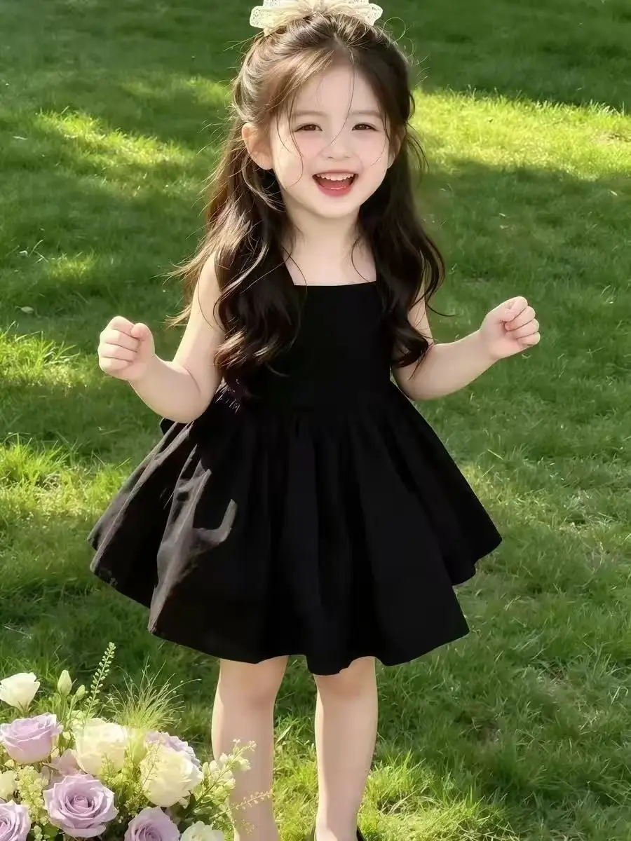 Girls Dress for Summer 2026 Fashionable Camisole Dress for Baby Girls Children's Black Princess Dress Summer Outfit view 5