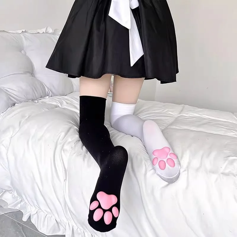 

3D Cat Paw Knee-High Socks Cute Lolita JK Cosplay Women's Knee-High Socks with Cat Paw Prints Sexy Shaping Stockings
