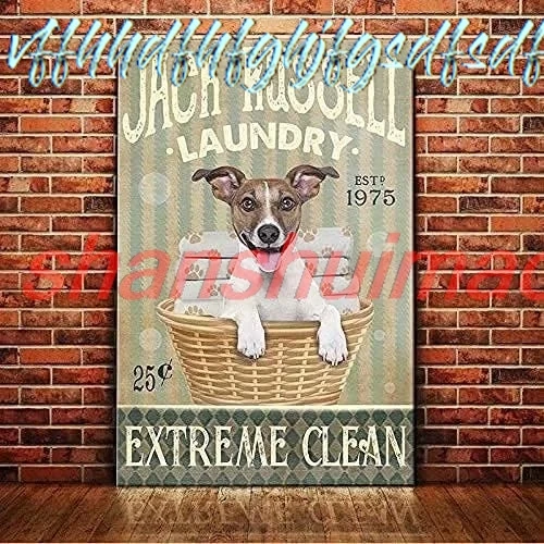 UOAIUDT Jack Russell Dog Metal Sign Jack Russell Laundry Extreme Clean Tin Sign Retro Plaque Wall Decor For Home Kitchen Ba sign