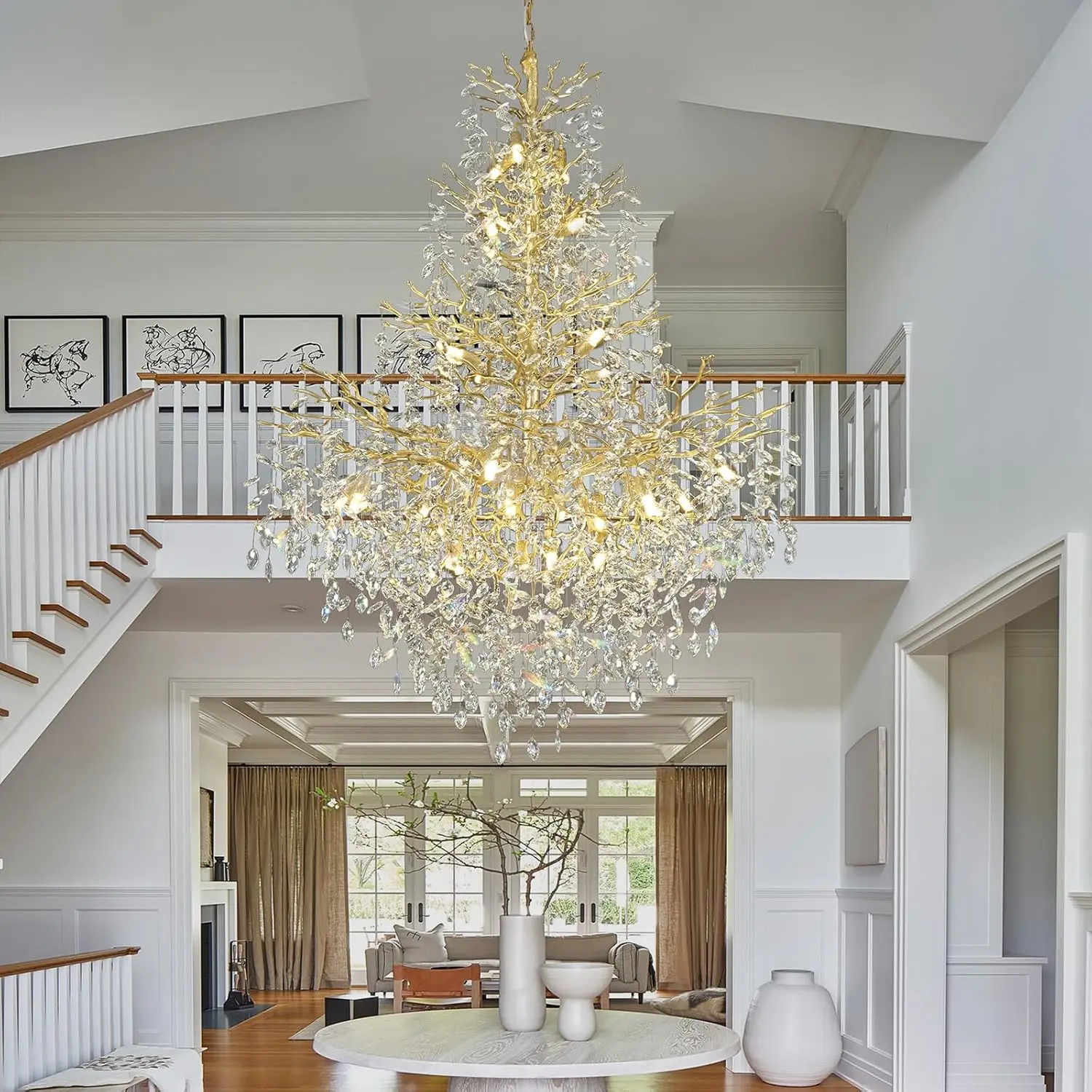 

Modern Luxury Crystal Chandelier For Loft Living Room Staircase Foyer High Stairway Crystal Tree Branch Ceiling Chandelier