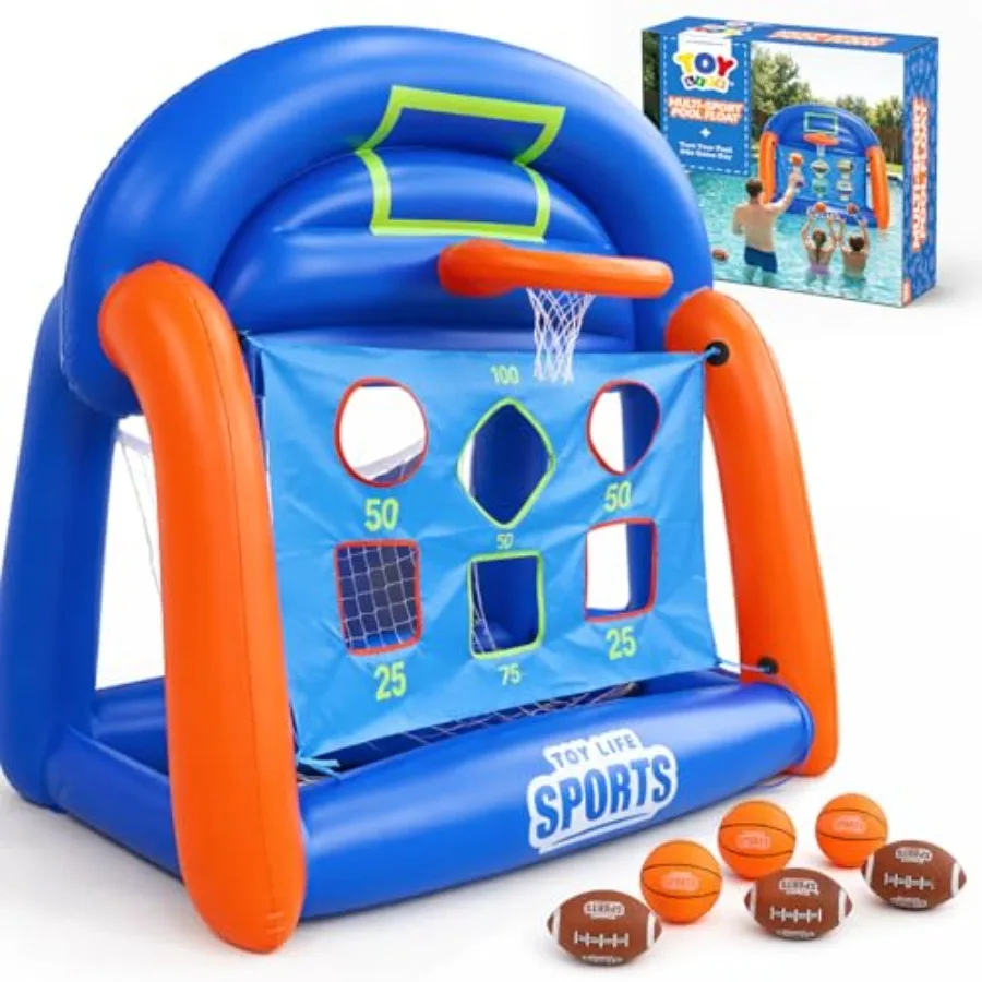 

Inflatable Multi-Sport Pool Games for Teens Adults - PVC Blue Basketball Football Set - Durable, Quick-Inflate Family Pool Toys