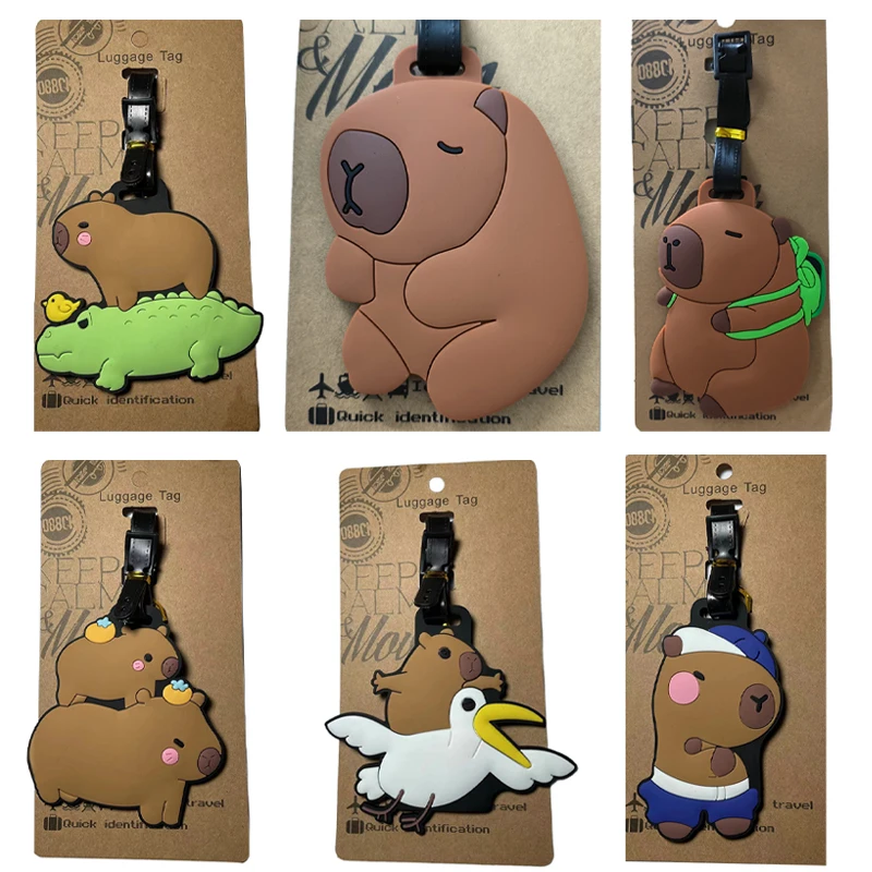 

Kawaii Cute Capybara Luggage Tag Women Travel Accessories Cartoon PVC Luggage Label Men Portable Anti-loss Address Name Tag