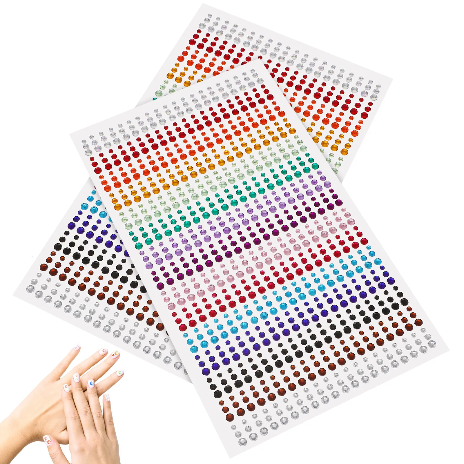 2Sheets Rhinestone Stickers Face Makeup Gems Self-Adhesive Strong Adhesion Decorative Decals Nails Crafts DIY Embellishments