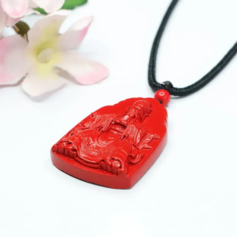 Colgante de cinabrio auténtico Natural, dios de la riqueza, arena roja, Wutai Mountain Dragon 5, joyería fina para hombres y mujeres