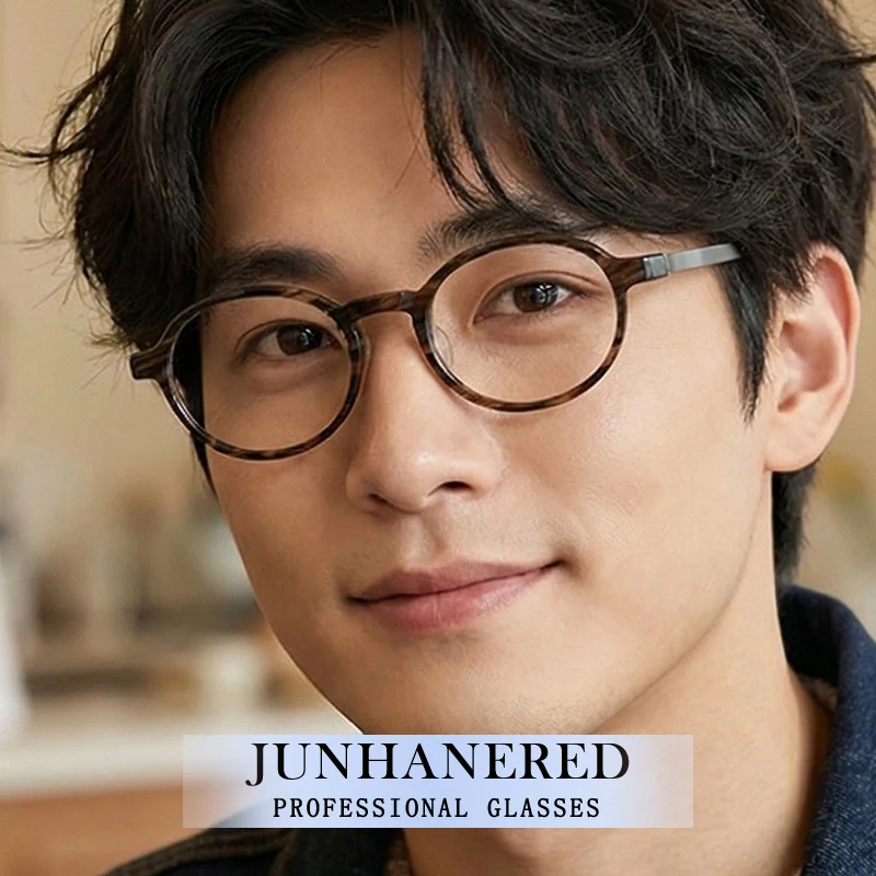 Fashion Brand Design Man Custom Optical General Eyeglass Japanese Style Retro Oval Frame Photochromic Anti Blue Light Glasses