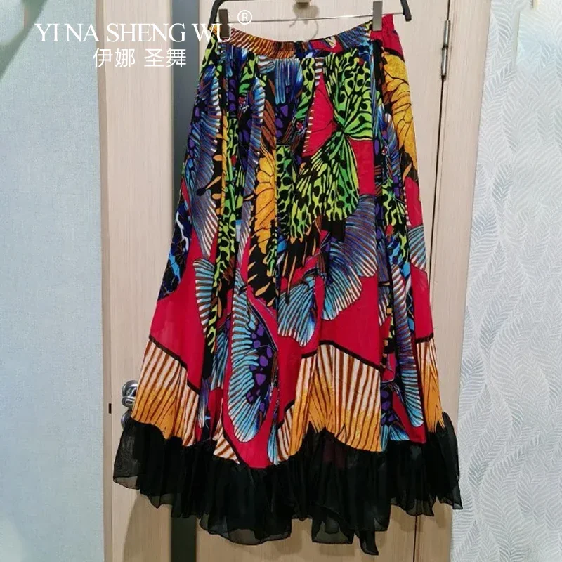 720 Degree Flower Printed Gypsy Skirt+Top Belly Dance Tribal Clothing Bellydance Costume Flamenco Clothes Spanish Show Egypt