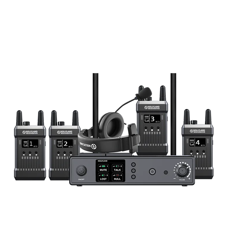 Hollyland MARS T1000, 1000ft full-duplex intercom system, one portable base station with 4 beltpacks