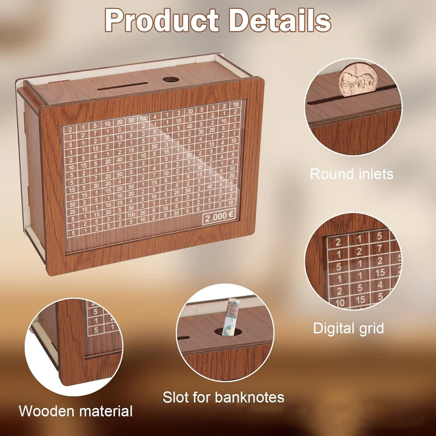 الإبداعية المال حصالة صندوق خشبي بيني البنك مع قلم تحديد 1000-10000 يورو هدية الكريسماس للأطفال الحرف المنزلية الديكور