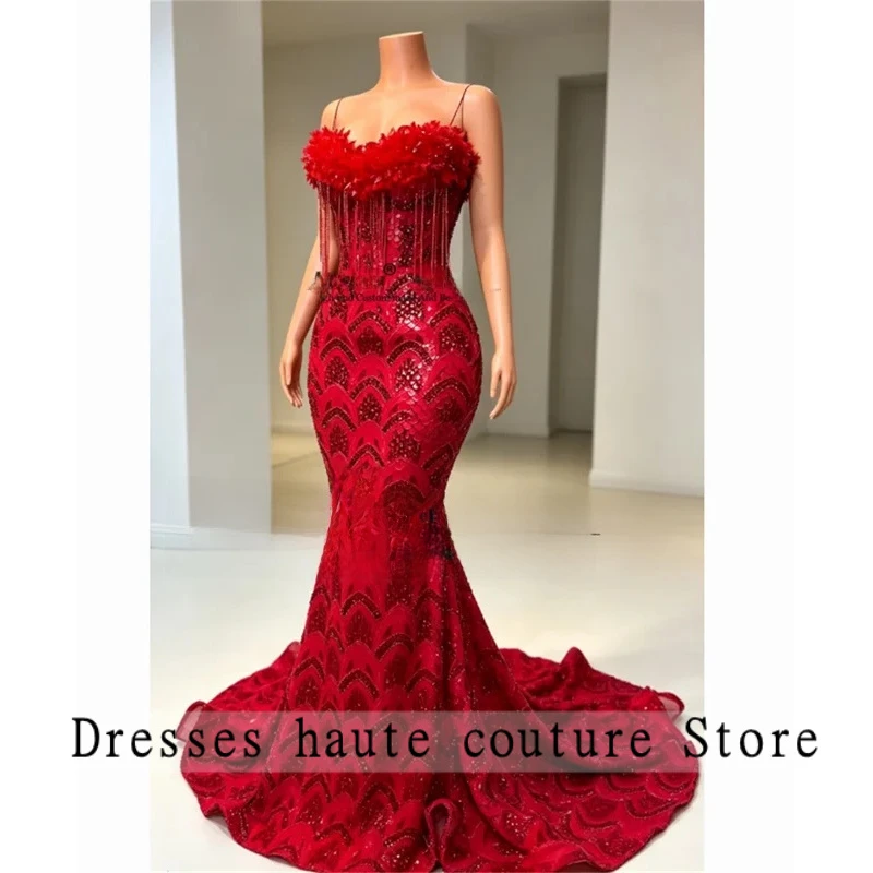 Sparkly Beaded Crystals Prom Dresse Aso Ebi Black Girls Mermaid Evening Party Gown Customized Aso Ebi Dubai robes de soirée