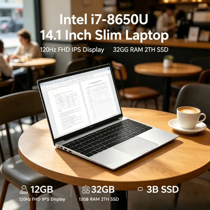

120Hz FHD IPS Screen 14.1 Inch Light Laptop Intel Core i7-8650U 32GB RAM 2TB SSD Built-in Backlit Keyboard