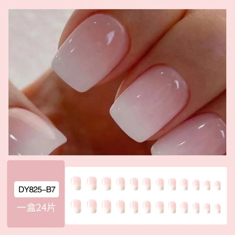 Unhas postiças acrílicas reutilizáveis para meninas, adesivo com cola, meio de manicure, imprensa nas unhas, conjunto completo, gradiente doce, 24 peças, verão