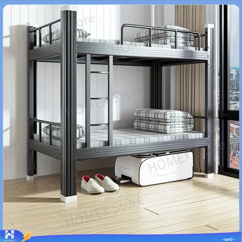 Heavy Duty Double Bunk Bed Metal Frame Twin Over Full Loft Bed with Ladder for Kids Adults Student Dormitory Space Saving