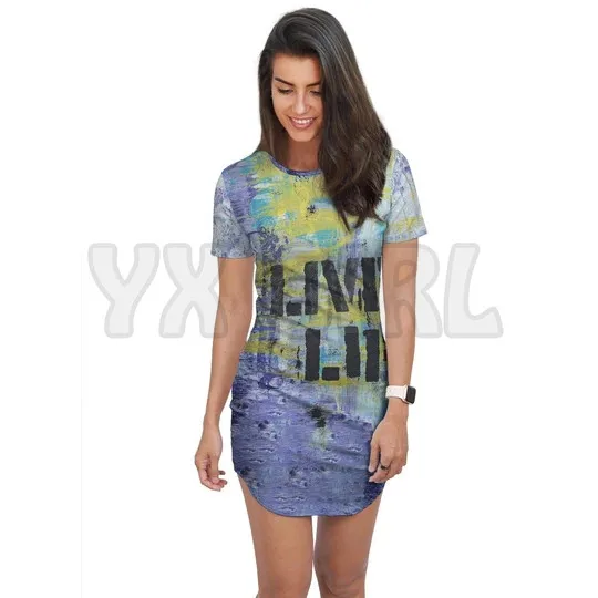 YX GIRL  KALEIDESCOPE T-SHIRT DRESS 3D All Over Printed T-SHIRT DRESS Sexy Summer Women Casual Dresses