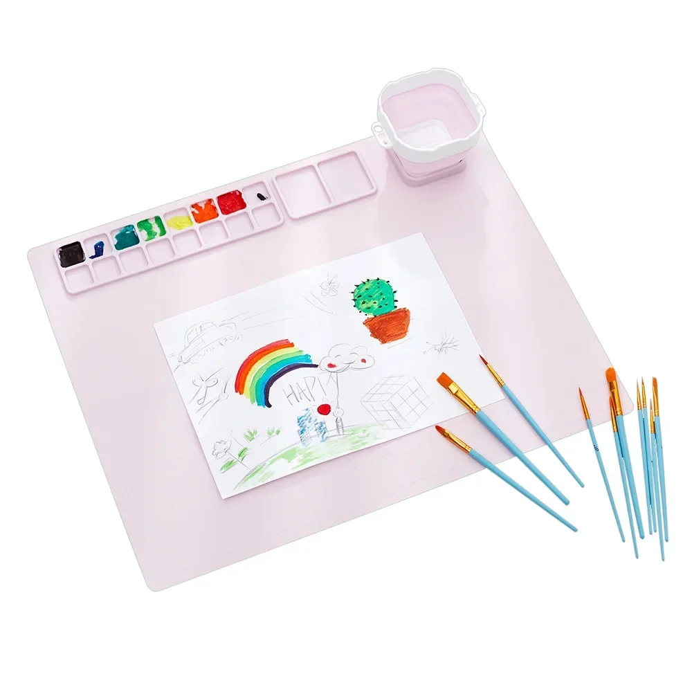 ซิลิโคนจิตรกรรมชุดเด็กวาดของเล่น Montessori Graffiti MAT ล้างทําความสะอาดได้สีน้ําชุดสําหรับของขวัญวันเด็ก