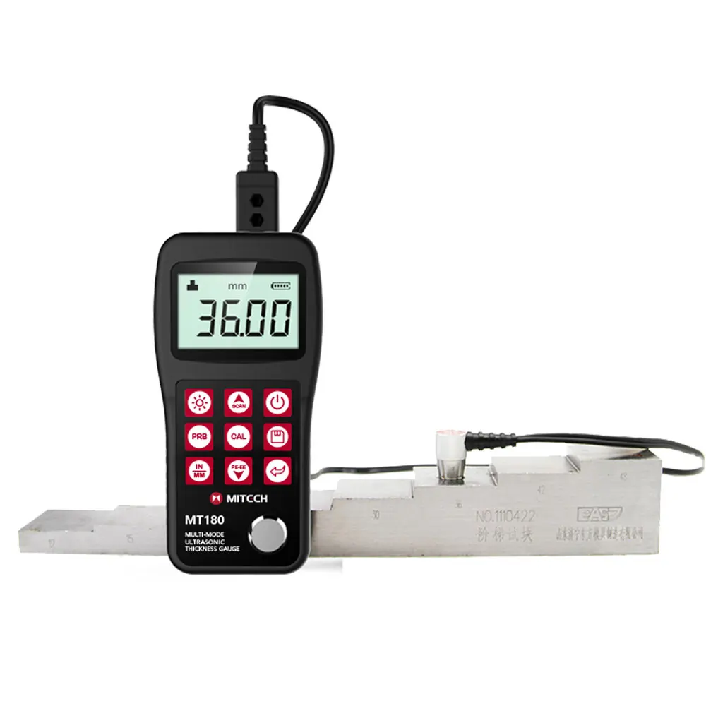 Digital MT180 Multi-Mode Penetrable Coating Ultrasonic Thickness Gauge of Metals, Plastic Glass Thickness Meter 0.65-600mm(P-E)