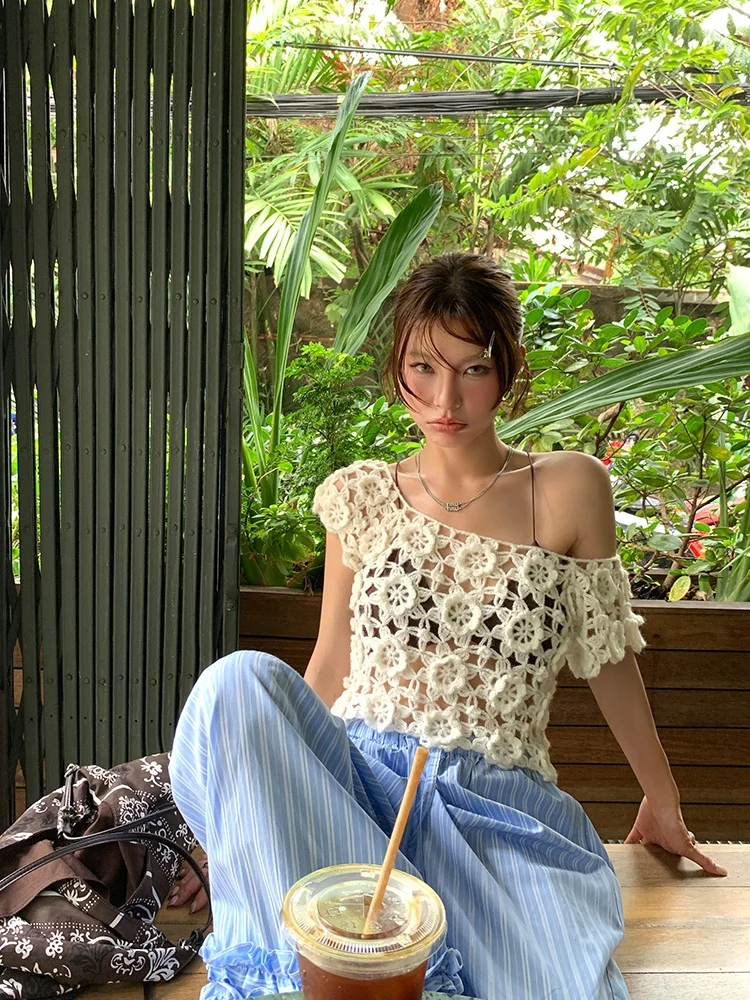 

Вязаный жилет Anthony Holiday ручной работы, ажурный, крючком, летний, тонкий, в корейском стиле, однотонный, для повседневной носки