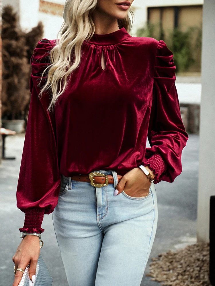 Winter Women\'s Long Sleeve Casual Style Polyester Material 2023 New Fashion Round Neck Pullover with Bubble Sleeve Pullover