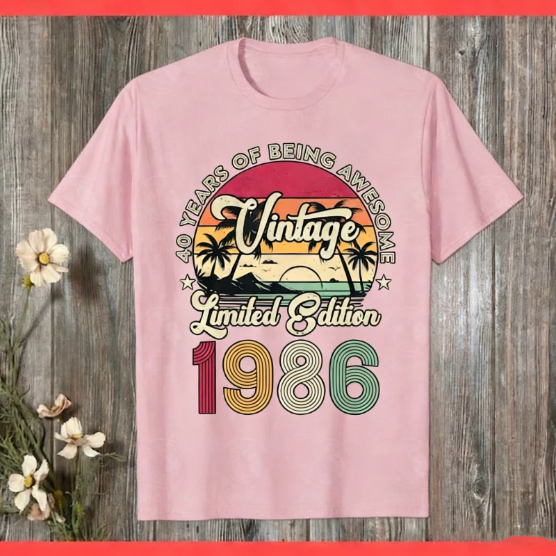 Vintage Limited Edition 40th Birthday Instant Download 40 Years of Being Awesome 1986 Sublimation Hipster Street Fashion Tee