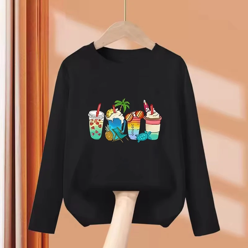 Long Sleeve Y2k Juice Colorful Design T Shirts Fashion Kids Children's T-shirt Boys Girls Summer Spring Casual Top Tee Shirt