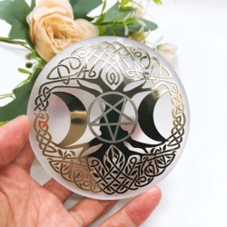 10cm Natural Selenite Slice Crystal Stone Slab Chakra Tree of Life Charging Plate Yoga Meditation Home Decor Energy Healing Gift