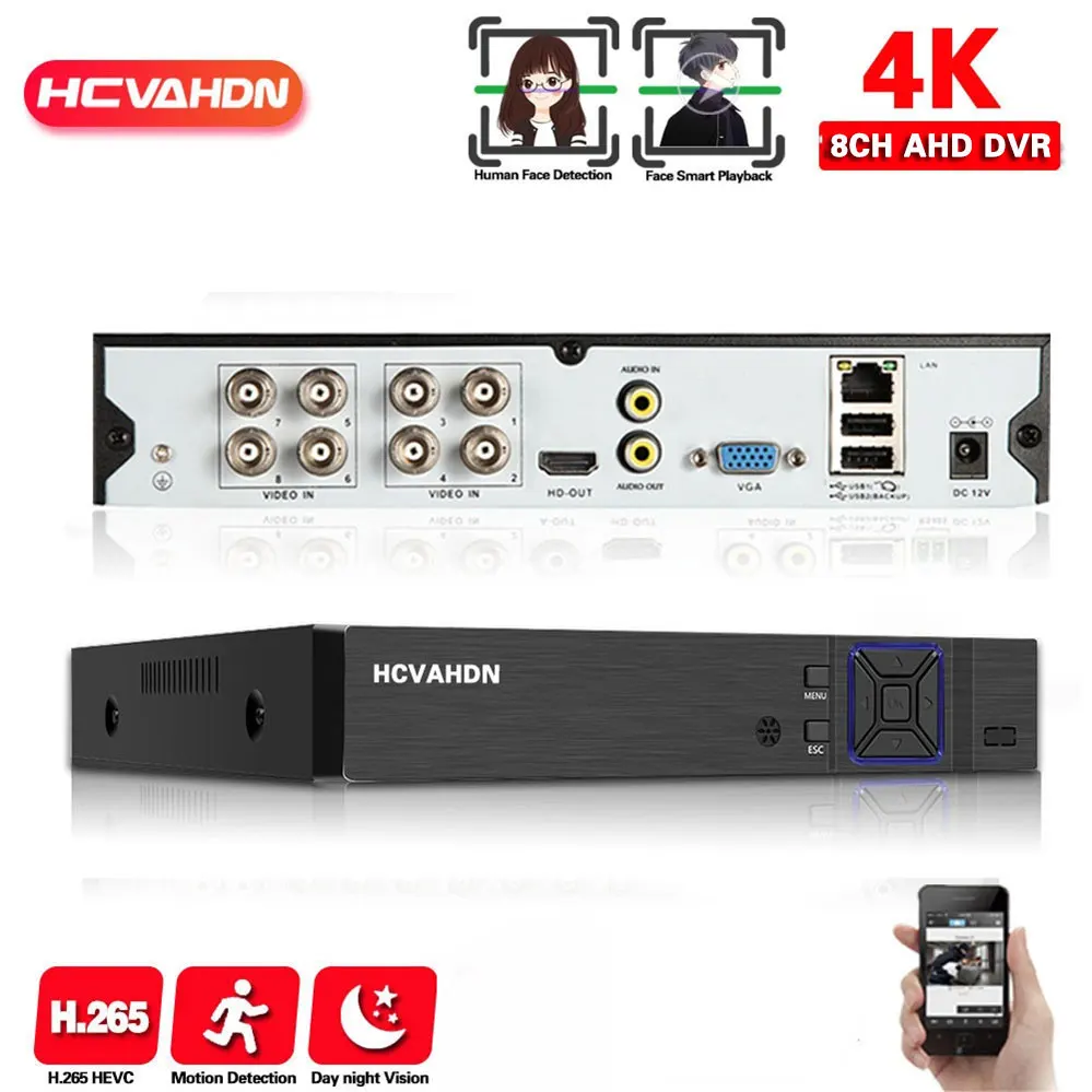 8MP 8 kanałowy hybrydowy 6 w 1 NVR TVI CVI AHD CCTV DVR wideo nadzoru rejestrator 4K HD XMEYE bezpieczeństwa cyfrowy rejestrator wideo 4CH