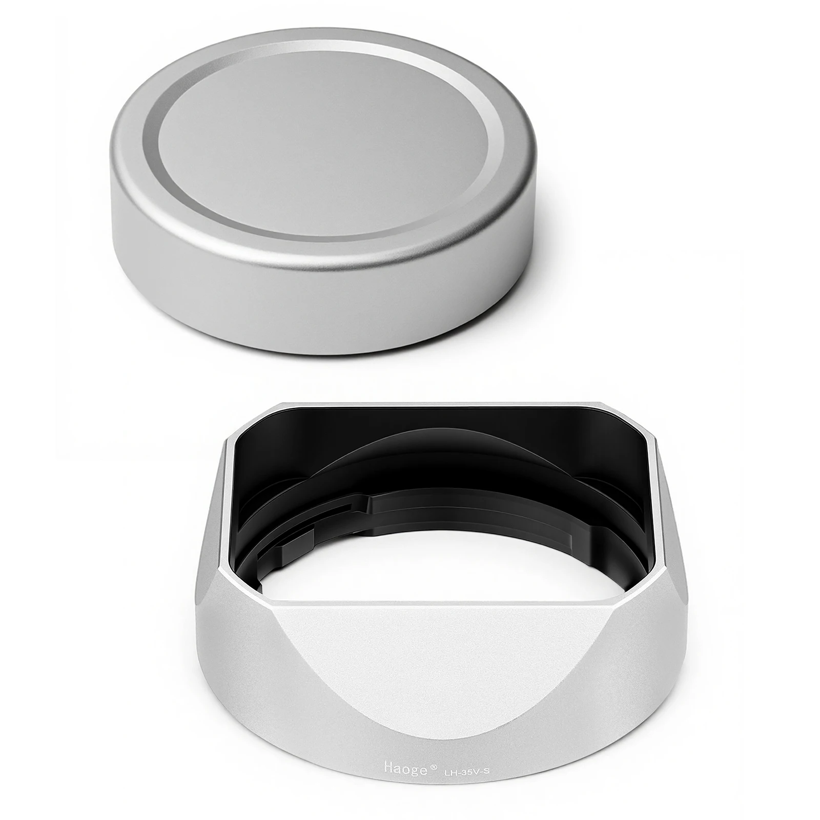 Haoge Bajonett-Vierkant-Gegenlichtblende aus Metall für Fujifilm XF 35mm F2 R WR/XF 23mm F2 R WR/XC 35mm F2 Objektiv mit Kappe Silber LH-35V-S – Detail 1
