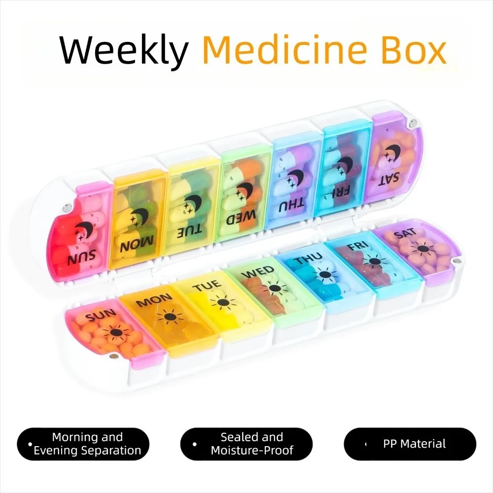 New Foldable Design Weekly Pill Case 14 Grids AM PM Labels 7 Day Vitamin Case 2 Times A Day Airtight Medicine Box Travel Use