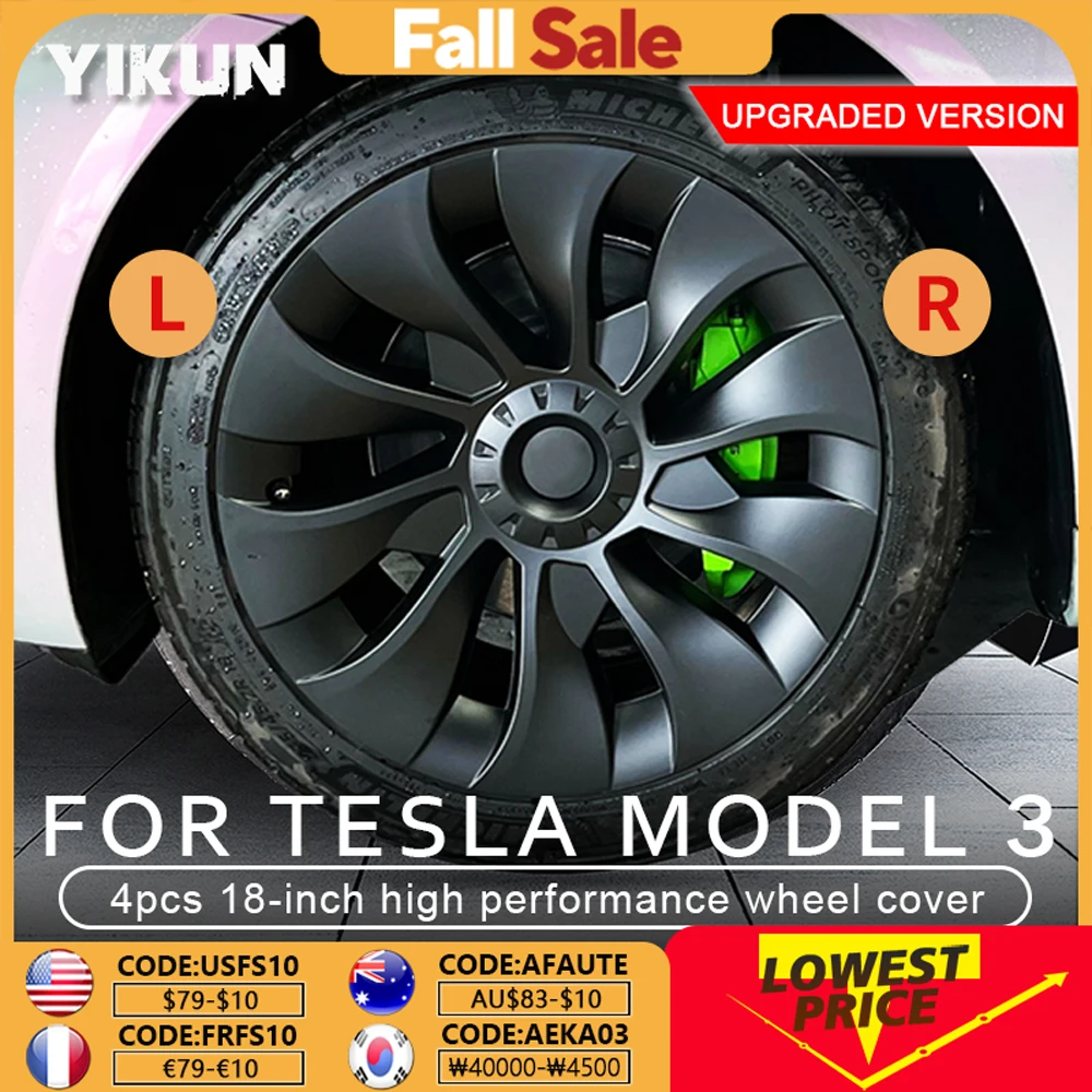 

4PCS HubCap for Tesla Model 3 18 Inch Replacement Performance Wheel Cover Cap Automobile Full Rim Cover Kits Car Part 2018-2023