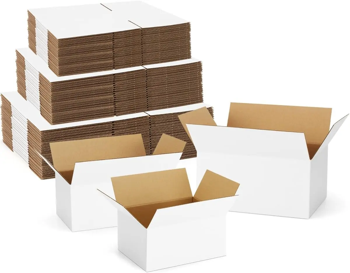 

45-Pack Assorted Small Shipping Boxes: 8x6x4, 9x6x4, 10x7x5 White Corrugated Cardboard Mailers for Packing and Mailing
