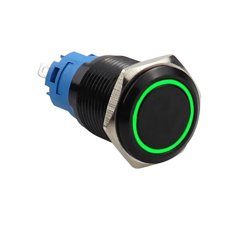 Zwart Metalen Drukknop 12/16/19/22mm Start Stop Aan Uit Momentary led Licht Schakelaar 5V 12V 24V Rood blauw wit 5PCS
