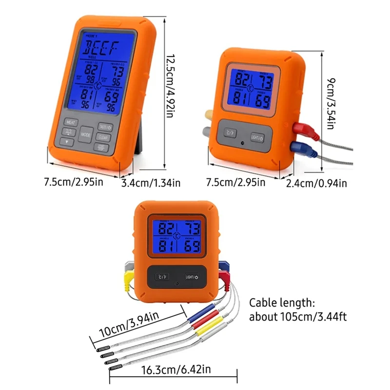 Digitale Barbecue Vlees Thermometer Voor Oven Thermomet Met Timer 4 Sondes Temperatuur Alarm Keuken Thermometer Duurzaam