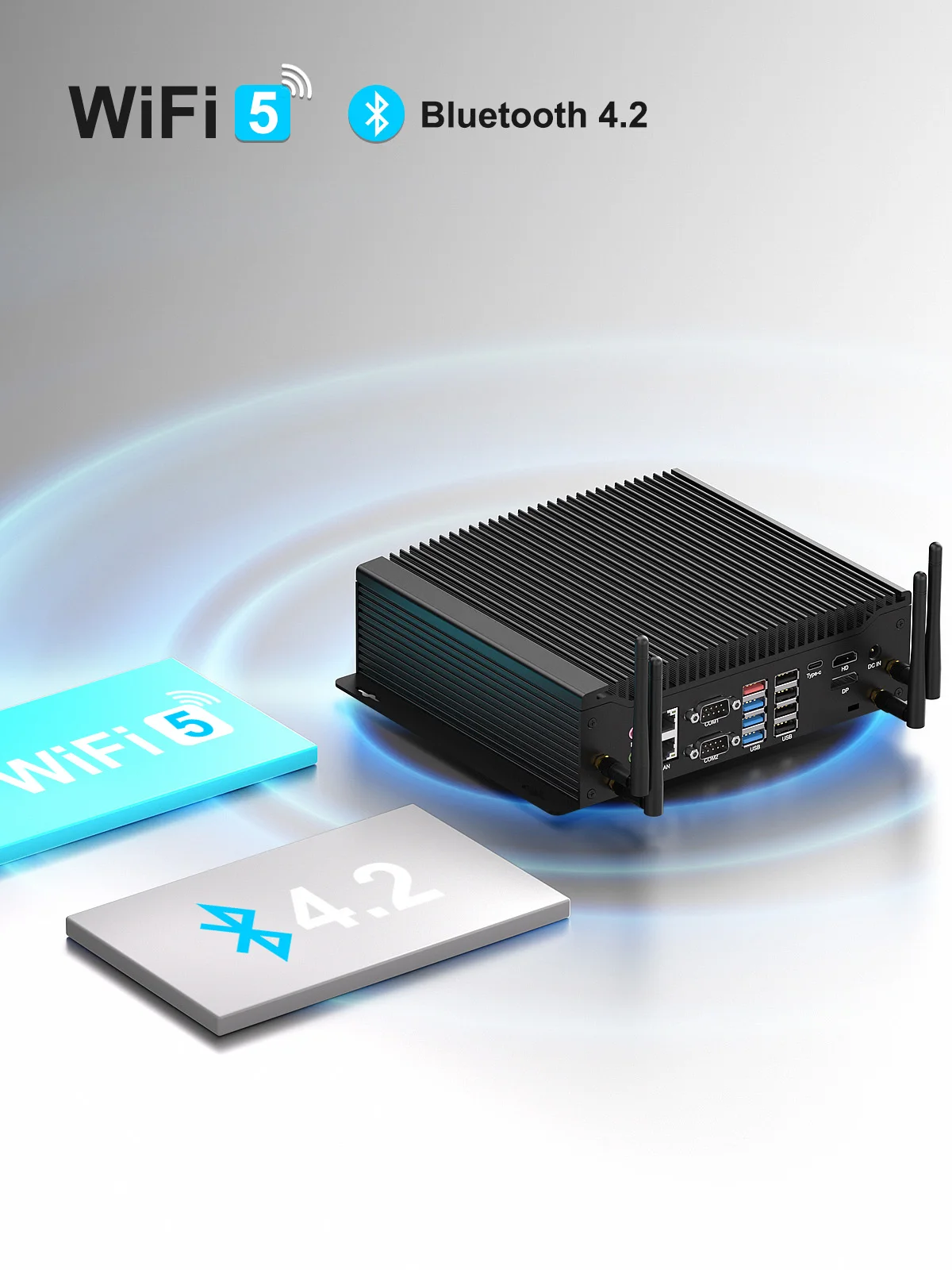 HYSTOU Industrial Computer Fanless Mini Box PC i5 10th Gen 8 USB 6 COM RS232 RS485 EDP HD Type C Triple Display with 4K