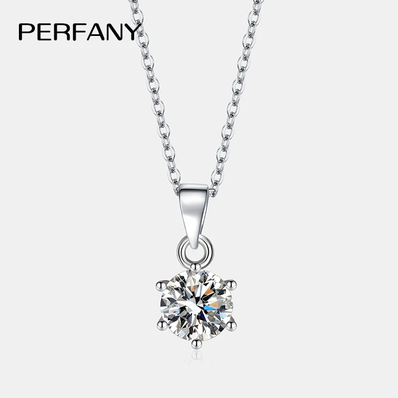 

PERFANY 0.5-5CT Moissanite Necklace for Women S925 Pure Silver Classic Six Claw Round Diamond Pendant Minimalist Wedding Jewelry