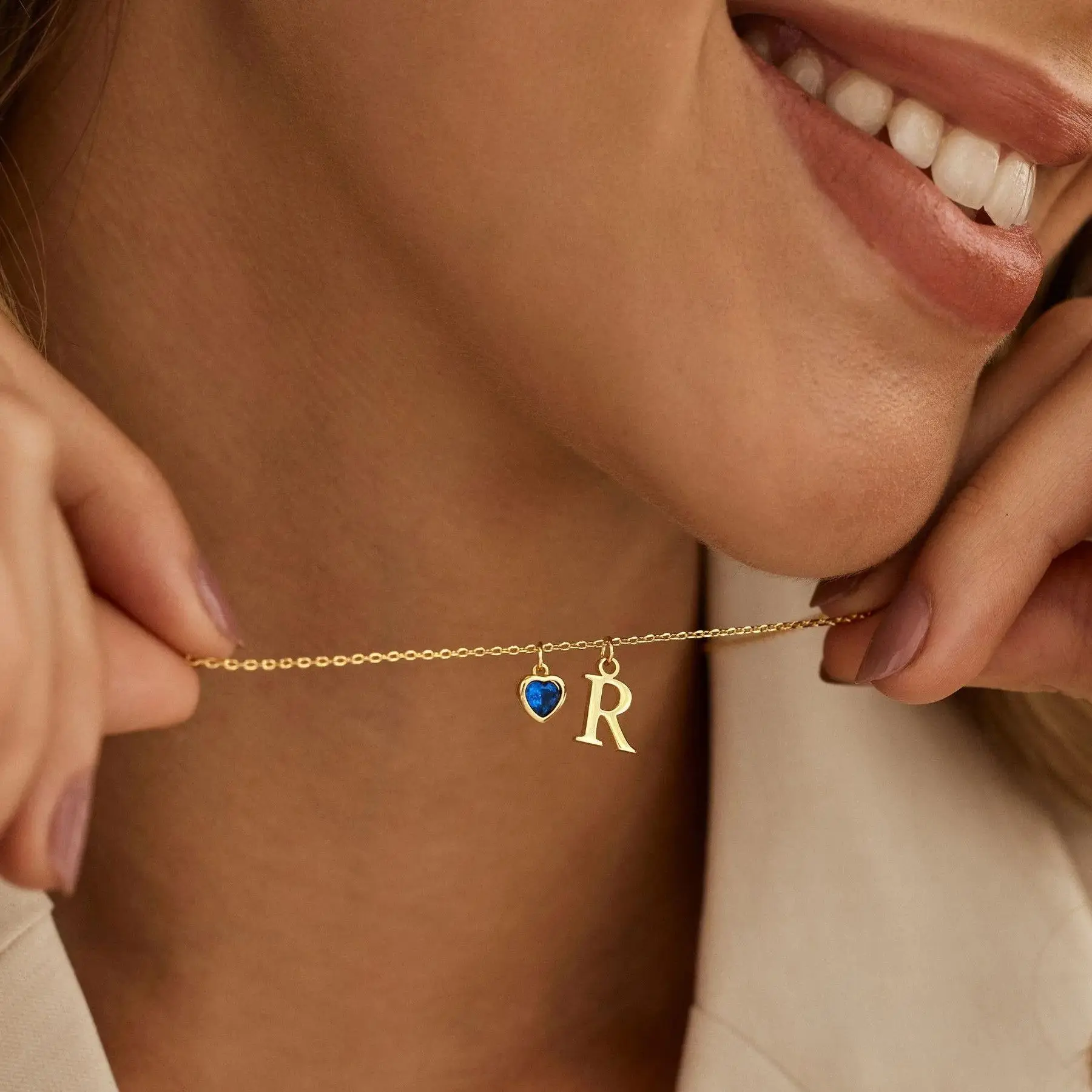 

Dainty Initial Necklace with Heart Birthstone Charm Personalized Letter Pendant 18K Gold Plated Birthday Christmas Gift for Her