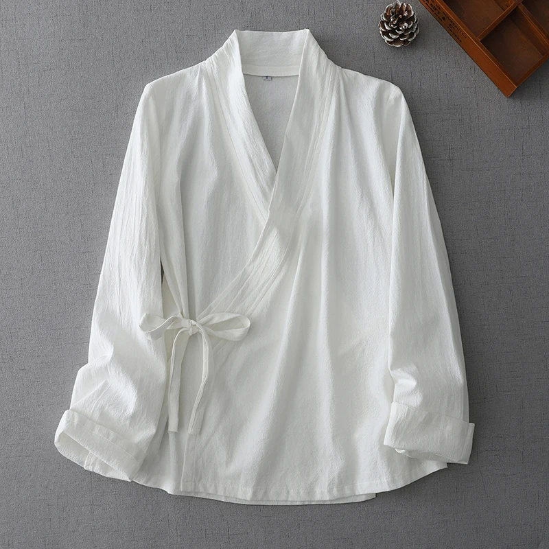 

Китайский Sle Long Sve, женская спецодежда с переплетенным воротником Hanfu, спецодежда для чайной церемонии Zen Sle, свободный крой, хлопок, для поездок на работу