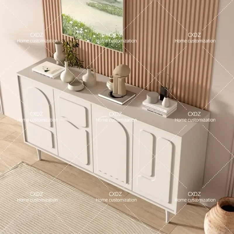Nordic Cream Painted Dining Side Cabinet Modern Simple Entrance Shoe Storage Locker Foyer Tea Cabinet with Complete Assembly