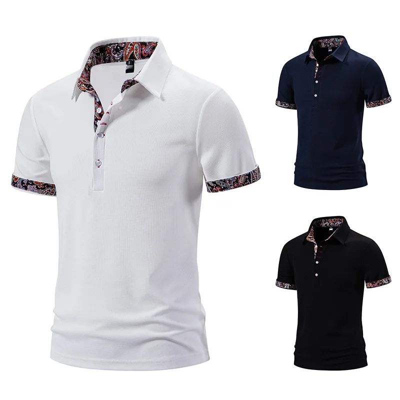 Foreign Trade Summer New European Size Men's Fashion Trend Paisley Color Matching Collar Short Sleeved T-shirt